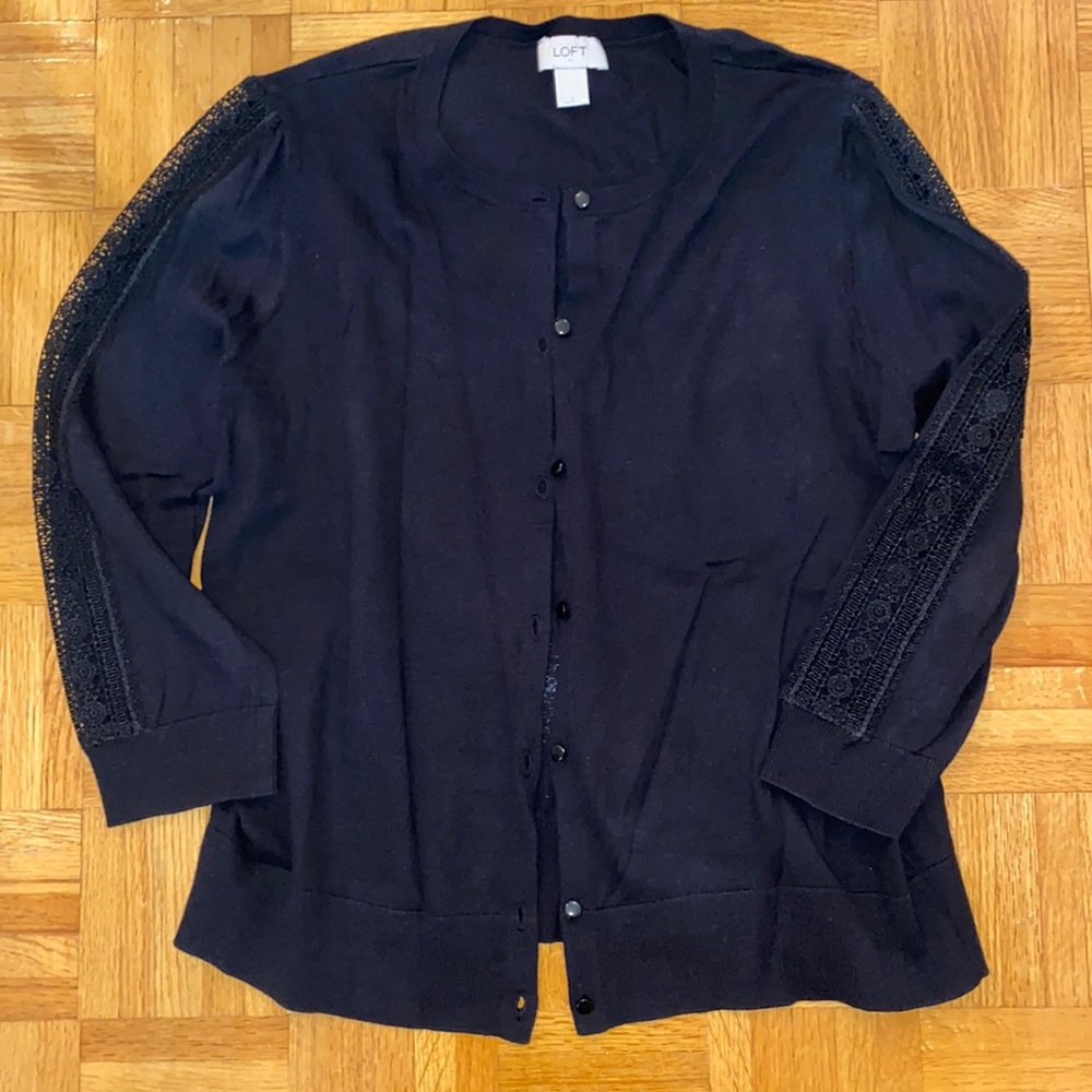 Black Loft cardigan with lace sleeve detail
